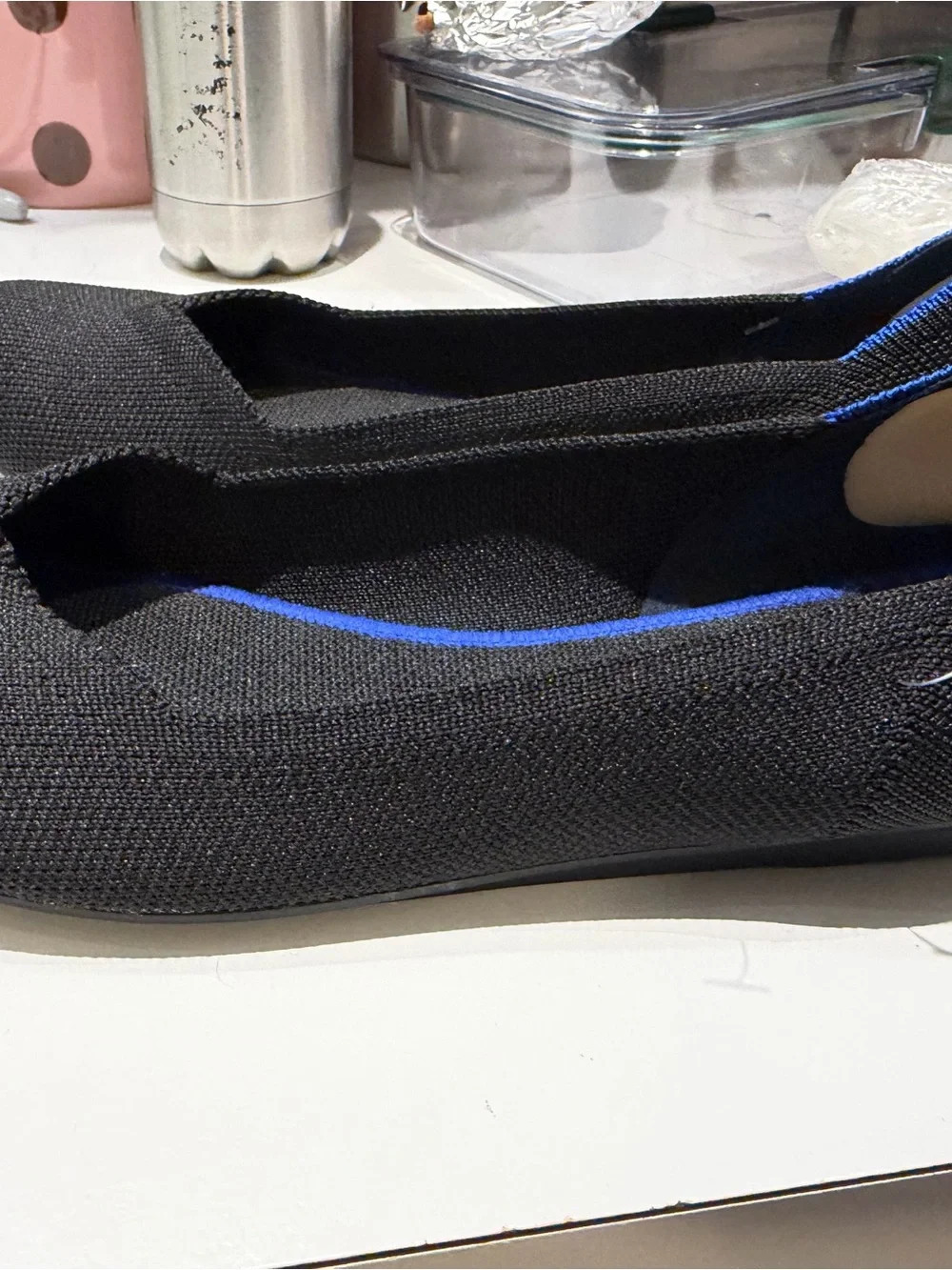 Rothy's Black Knit Flats with Blue Trim